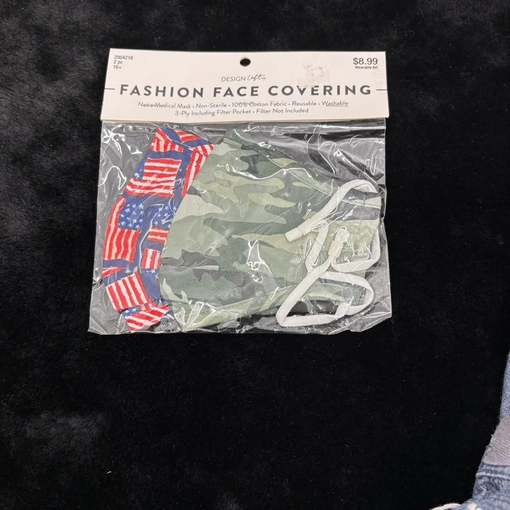 NWT Fashion Design Loft Camouflage & Flag Fabric Face Coverings Masks Washable